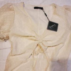 White Textured Ruched Dress